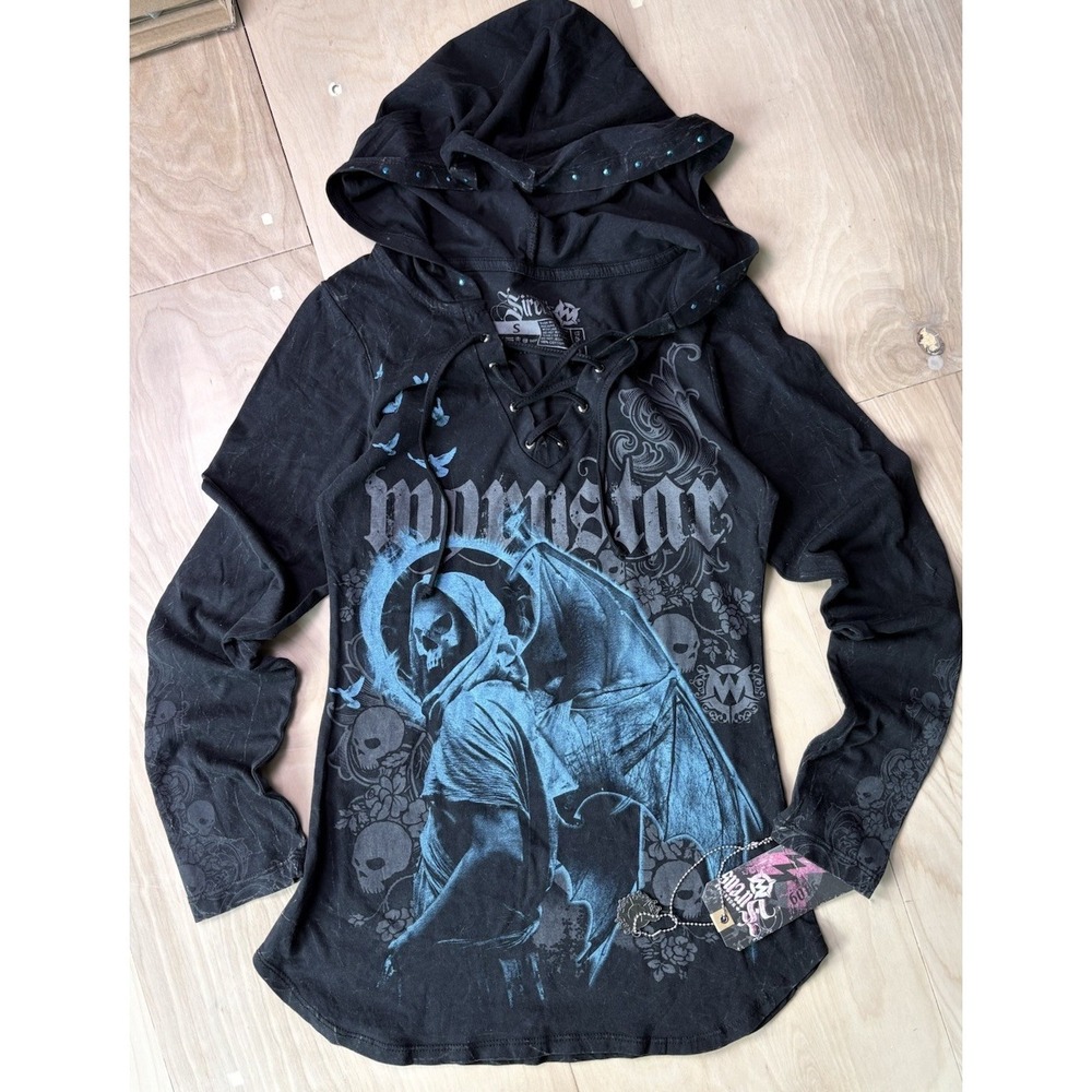 Wornstar Sirens Angel Graphic Hoodie NWT Womens S Black Gothic Streetwear Grunge - Picture 3 of 10
